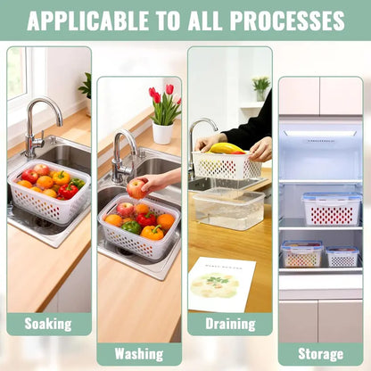 8/10/12-Piece Rectangular Plastic Fridge Organization Set, Stackable Bpa-Free Airtight Leak-Proof Food Storage Containers with Removable Colander for Keeping Fruits, Vegetables, Meat Fresh Longer