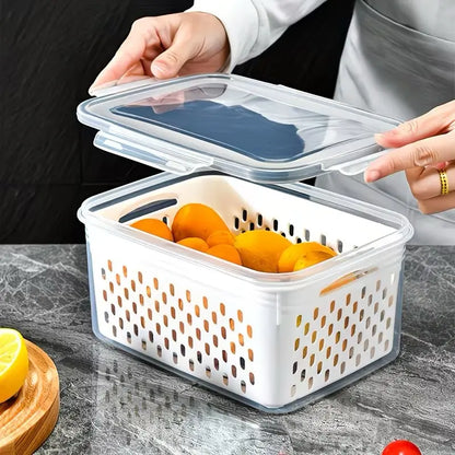 8/10/12-Piece Rectangular Plastic Fridge Organization Set, Stackable Bpa-Free Airtight Leak-Proof Food Storage Containers with Removable Colander for Keeping Fruits, Vegetables, Meat Fresh Longer
