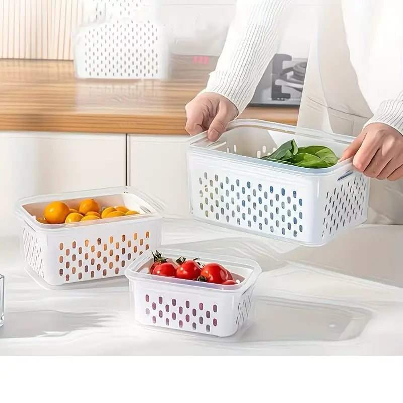 8/10/12-Piece Rectangular Plastic Fridge Organization Set, Stackable Bpa-Free Airtight Leak-Proof Food Storage Containers with Removable Colander for Keeping Fruits, Vegetables, Meat Fresh Longer