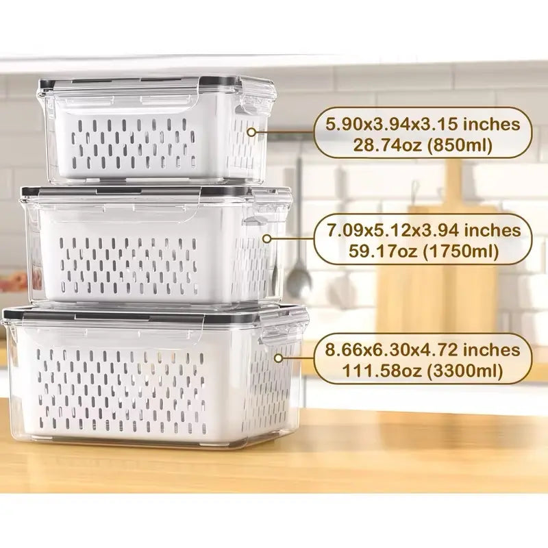 8/10/12-Piece Rectangular Plastic Fridge Organization Set, Stackable Bpa-Free Airtight Leak-Proof Food Storage Containers with Removable Colander for Keeping Fruits, Vegetables, Meat Fresh Longer