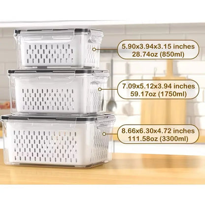 8/10/12-Piece Rectangular Plastic Fridge Organization Set, Stackable Bpa-Free Airtight Leak-Proof Food Storage Containers with Removable Colander for Keeping Fruits, Vegetables, Meat Fresh Longer