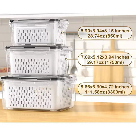 8/10/12-Piece Rectangular Plastic Fridge Organization Set, Stackable Bpa-Free Airtight Leak-Proof Food Storage Containers with Removable Colander for Keeping Fruits, Vegetables, Meat Fresh Longer